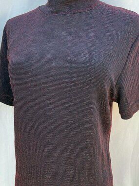 Women Mock Neck Short‑Sleeve Top Black Base with Red Shimmer Dots Sparkly Knit T